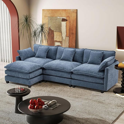 113.4" Modular Sectional Sofa,Cloud Couch for Living Room, Modern Deep Seat Sofa 3 Seater Chenille Fabric Comfy Couches with Throw Pillows & Ottoman for Apartment