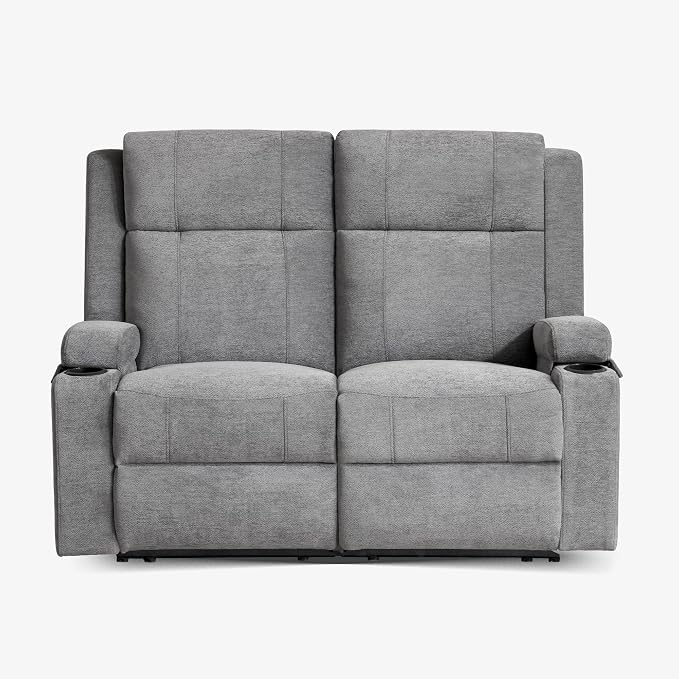 GUEAPY 55" Loveseat Reclining Sofa with Cup Holders – Manual Double Reclining Sofa for Aprtment & Small Spaces, Chenille Fabric Reclinig Couch with Wide Armrests & Side Storage for Livingroom