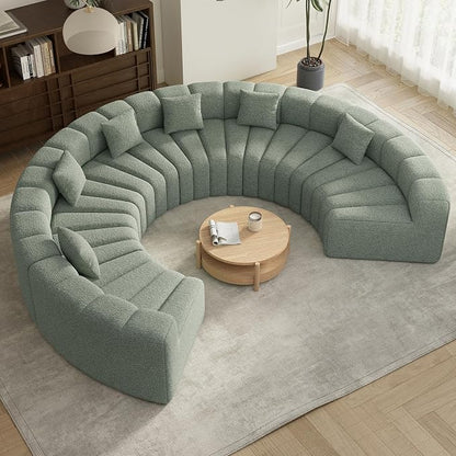 Oversized Curved Sofa, 6 Seater Modular Velvet Cloud Couch, Modern Boneless Sectional Couches for Living Room, No Assembly Required, Light Green 1PC