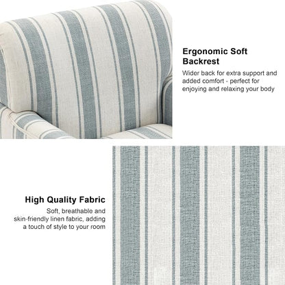 Accent Chair, Mid Century Modern Comfy Armchair for Living Room, Linen Fabric Single Sofa Lounge for Reading Bedroom Apartment Waiting Room with Wood Legs (Blue Stripe, Set of 1)
