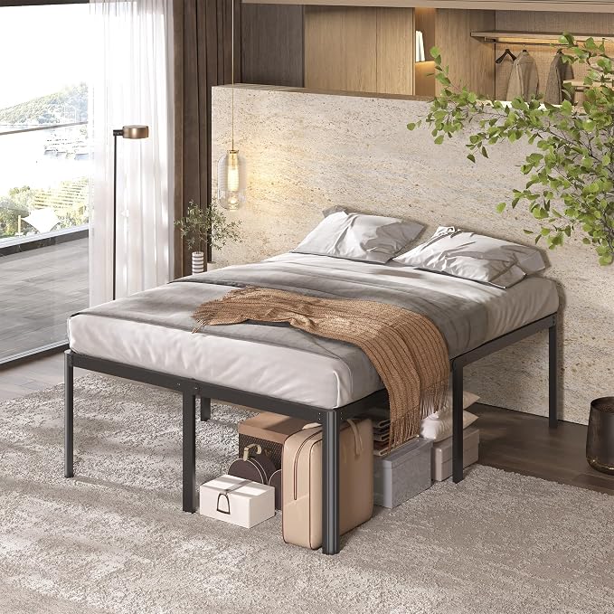 Lutown-Teen 22 Inch High King Bed Frame with Rounded Corner Legs, Sturdy Mattress Foundation, Heavy Duty Metal King Size Platform No Box Spring Needed, Noise Free, Easy Assembly, Black
