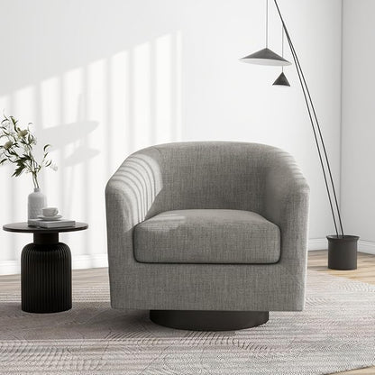 Swivel Barrel Accent Chair, Modern Round Linen Arm Chair for Living Room, Bedroom, Comfy Club Reading Chairs for Adults（Linen Fabric, Khaki, Set of 2