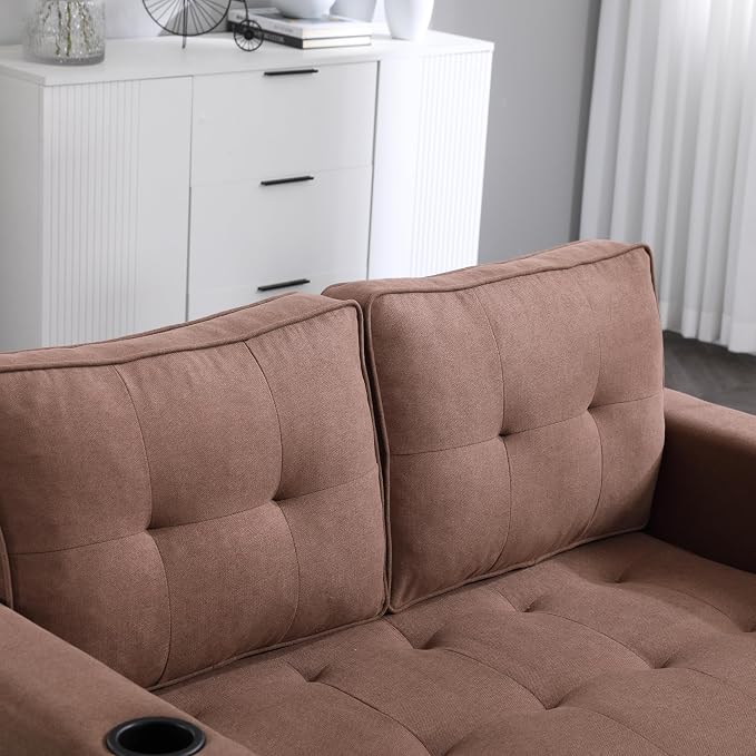 ERYE Foldable Loveseat Sofa Convertible Pull Out Sleeper Sofabed,2 Seat Tufted Upholstered Sofa Modern Convertible Sleeper Couch Bed with Cupholders and Side Pockets