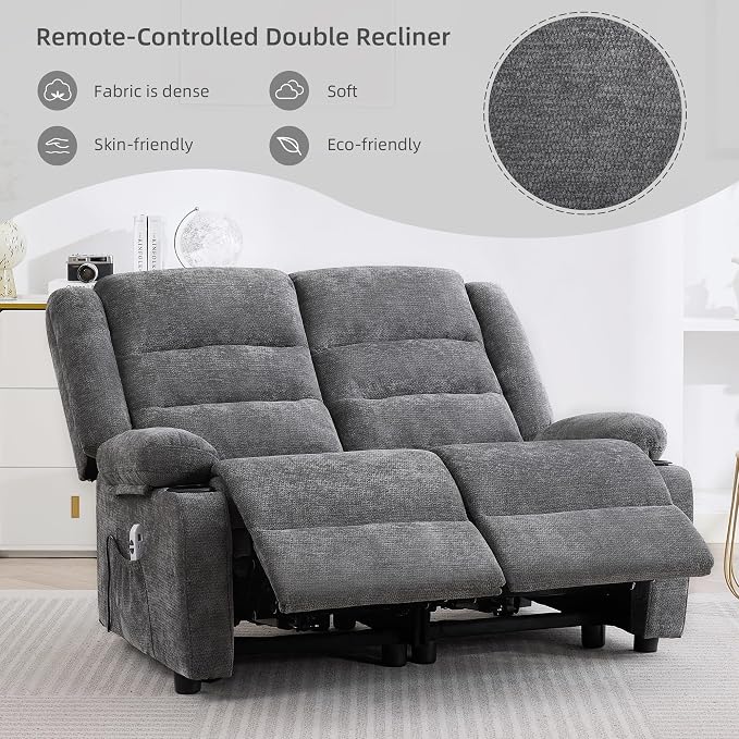 52Inch Reclining Loveseat Sofa,Power Loveseat Recliner,Electric Love seat Recliner Sofa for Bedroom,Living Room with Charging Ports,Grey
