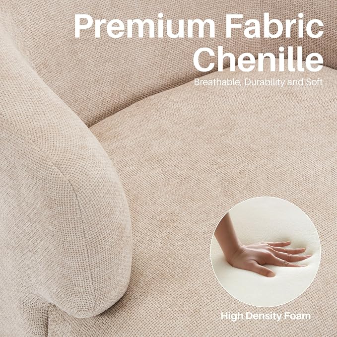 SOFTHION Swivel Accent Chair, Chenille Barrel Chair for Living Room, Cozy Round Boucle Arm Chair, Metal Base for Club Nursery Bedroom, Beige