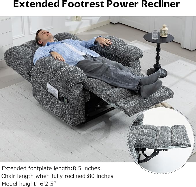 JIKFRIMA Big Man Recliner 500lbs Power Lift Recliner Chair for Big Tall Elderly Adults Oversized Lay Flat Lift Recliner with Extended Footrest,Heat Massage,Flip Arm Storage Cup Holders,USB Type C