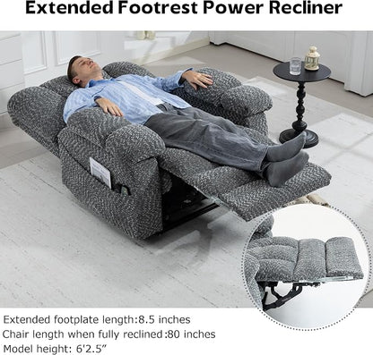 JIKFRIMA Big Man Recliner 500lbs Power Lift Recliner Chair for Big Tall Elderly Adults Oversized Lay Flat Lift Recliner with Extended Footrest,Heat Massage,Flip Arm Storage Cup Holders,USB Type C