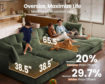 77" Oversized Corduroy Couch Modular Sectional Sofa, Washable Cloud Couch Sectional, 2 Seater Sectional Couches for Living Room, Fully Cover Removable, Loveseat Sofa, Corduroy, Green