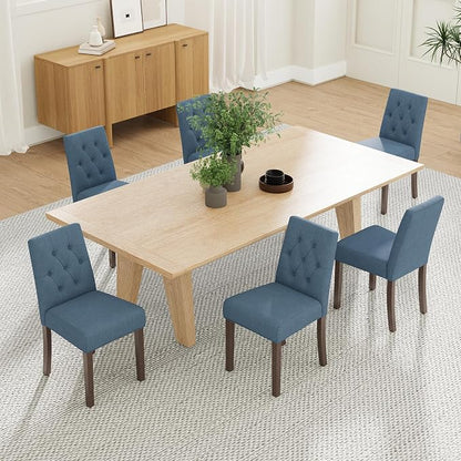 Upholstered Dining Chairs Set of 6 - Modern Parsons Kitchen & Dining Room Chair with Diamond Tufted Back, Solid Wooden Legs for Apartment, Café, Vanity