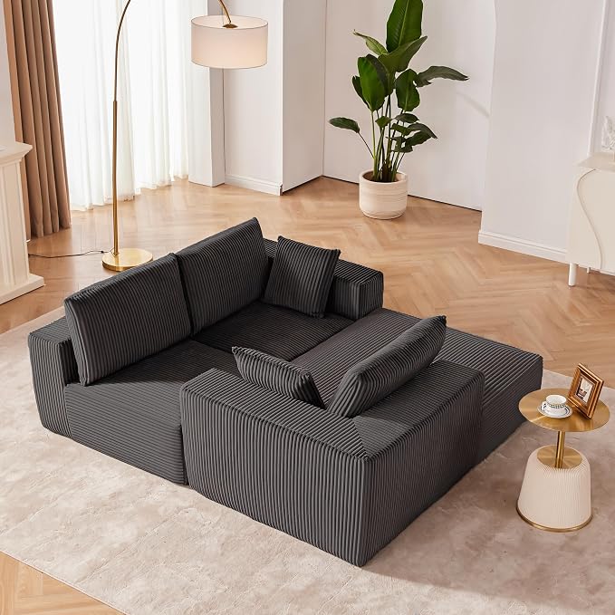 108” Modular Sectional Sofa, Cloud Sectional Couch with Deep Seat, Modern Modular L-Shape Sofa Couch with Chaise,Upholstered Boneless Couches for Living Room Bedroom (Grey, Left Facing Chaise)
