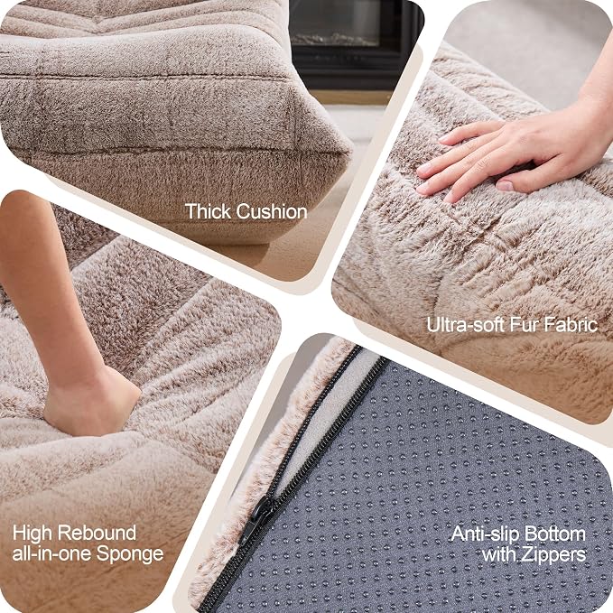 Hobestluk Adults Bean Bag Chair Faux Fur BeanBag Couch for Living Room | Brown Plush,Ergonomic Design,Memory Foam,UltraSoft,Anti-slip Bottom,No Assembly Required,Decorative Style for Living Room