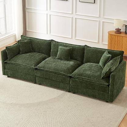 Modular Sectional Sofa, 112.2 Inch Rectangle Shaped Couch Set with Armrests, 3-Seater Comfy Cloud Couches for Living Room Apartment, Green