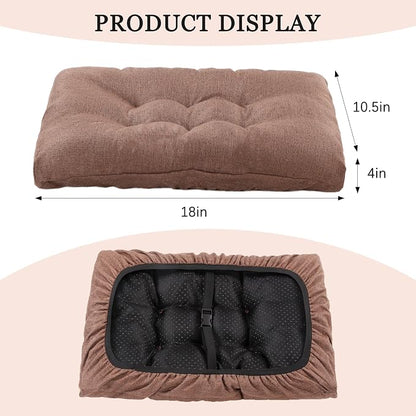 Rectangular Stool Cushion Set of 4, Soft Saddle Stool Cushions with Ties, Nonslip and Washable, Brown, 18 x 10.5 x 4 Inch