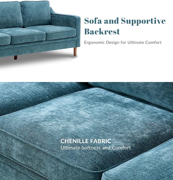Kingfun Couch Sets for Living Room, 3 Seater Couch and Armchair, Mid Century Modern Sofa Set, Chenille Couch with Solid Wood Frame for Bedroom