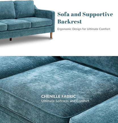 Kingfun Couch Sets for Living Room, 3 Seater Couch and Armchair, Mid Century Modern Sofa Set, Chenille Couch with Solid Wood Frame for Bedroom