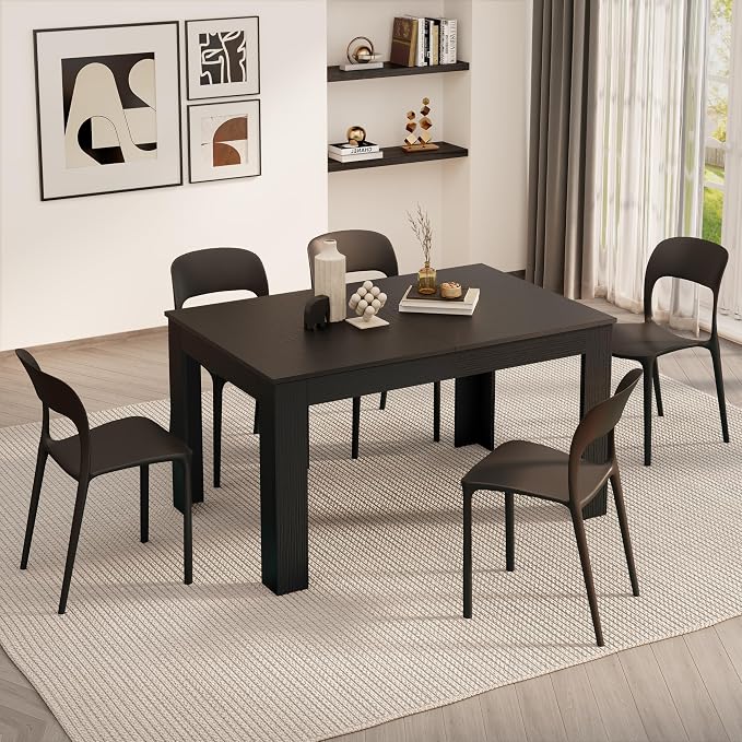 Mobili Fiver, Easy, Extendable Dining Table, 55.1(86.6) x35.4 in, Ashwood Black, for 6-8 People, Expandable Dining Table for Kitchen, Italian Furniture