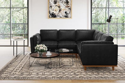 Valencia Artisan Full Leather Sofa - Pure Full Italian Nappa Leather Couch, Solid Wood Accent, Ultimate Comfort (Black, L-Shape Sectional)