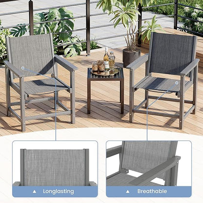 Amopatio Outdoor HDPE Dining Chairs Set of 4 All-Weather Patio Chairs with Textilene Backrest Heavy Duty for Porch Backyard Deck Lawn Garden, Gray