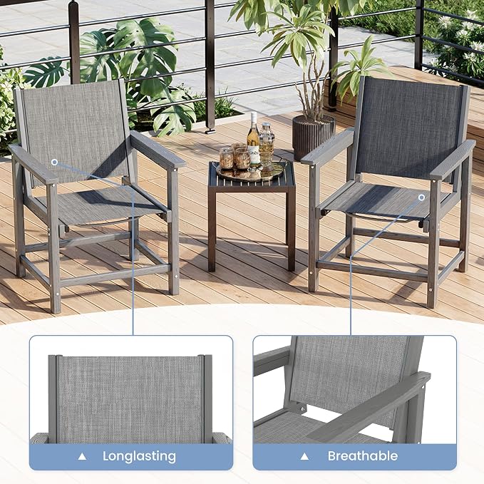 Amopatio HDPE Patio Dining Chair with Armrests - Textilene Outdoor Chair with Wide Seat for Poolside, All Weather UV Resistant Heavy Duty Patio Chair for Backyard Balcony & Deck(Gray)