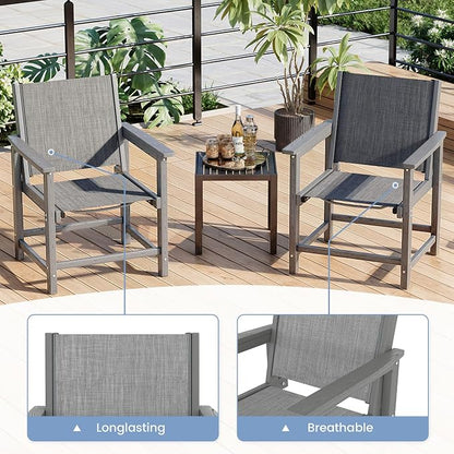 Amopatio HDPE Patio Dining Chair Set of 2 with Armrests - Textilene Outdoor Chair with Wide Seat for Poolside, All Weather UV Resistant Heavy Duty Patio Chair for Backyard Balcony & Deck(Gray)