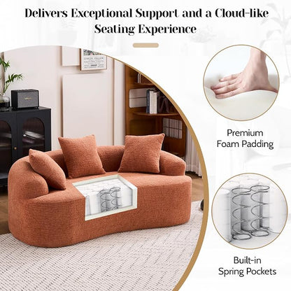 65" Curved Loveseat,Deep Seat Cloud Floor Couch with 3 Backrest,Cozy Chenille Fabric,Small Loveseat for Small Spaces,Bedroom,Office,Apartment (Coral, 65 Inch)