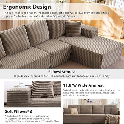135" Cloud Sectional Couch with L-Shape Chaise, Modern Cloud Couch with Deep Seat, Modular Sectional Couches for Living Room, Apartment, Office, No Assembly Required Camel