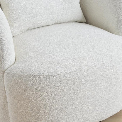 KINWELL 34" Wide Sherpa Swivel Barrel Chair, No Assembly Round Boucle Upholstered Accent Chair Armchair Single Sofa Chair with Toss Pillow for Living Room and Bedroom, Beige