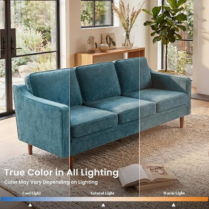 Kingfun 80" Chenille Sofa, 3 Seater Couch, Mid Century Modern Couches with Solid Wood Legs for Living Room Bedroom