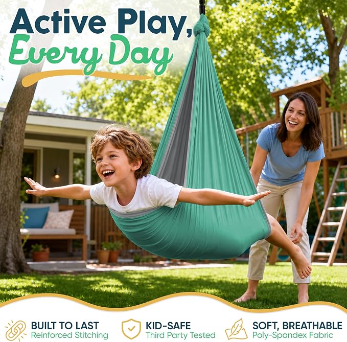 Sensory Swing for Kids Indoor Outdoor - Calming Cocoon Therapy Swing, Holds 300lbs - Hug-Like Sensory Hammock with 360° Swivel Hardware for Autism, ADHD, SPD Support