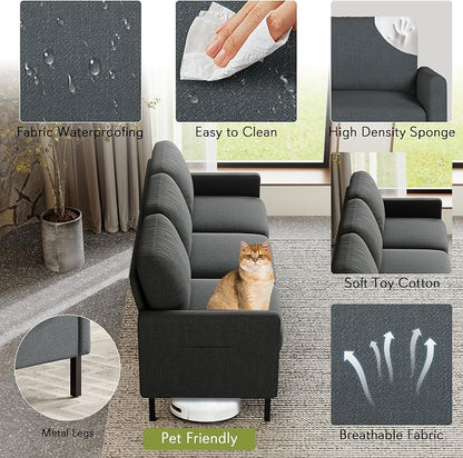 STHOUYN 72" W 3 Seater Couch with 2 USB, Comfy Grey Couch with 2 Pockets, Living Room Sofas with Reinforced Steel Frame, Cheap Sofas for Small Spaces, Dorm, Bedroom