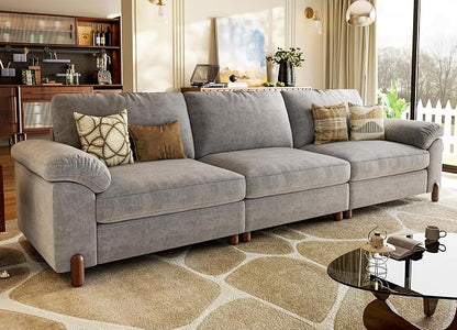 SITJOY Large Cloud Couch, 118" Wide 3 Seater Sofa, Light Gray Chenille | Detachable and Washable Chenille Cover Sectional Sofas for Living Room, Deep Seat Wide Couch