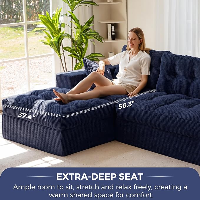 MAXYOYO Modular Sectional Sofa with Ottoman and Loveseat, Cloud Boneless Couch with Layered Cushion, Flexible Module Combination Sofa for Living Room, No Assembly Required,Navy
