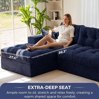 MAXYOYO Modular Sectional Sofa with Ottoman and Loveseat, Cloud Boneless Couch with Layered Cushion, Flexible Module Combination Sofa for Living Room, No Assembly Required,Navy