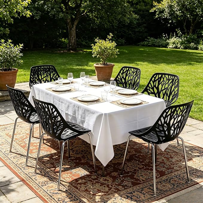 Karl home Stackable Dining Chairs Set of 4, 3-Step Assembly, 350LBS, Black | Bird's nest trunk pattern, robust metal frame, 350lbs capacity, plastic construction, for kitchen/dining/bedroom/living room