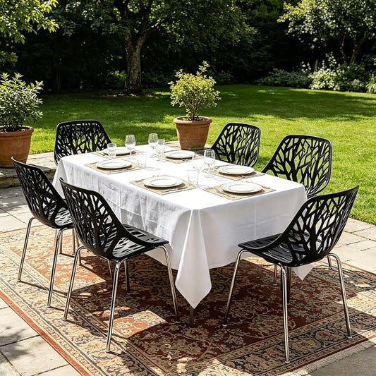 Karl home Stackable Dining Chairs Set of 4, 3-Step Assembly, 350LBS, Black | Bird's nest trunk pattern, robust metal frame, 350lbs capacity, plastic construction, for kitchen/dining/bedroom/living room