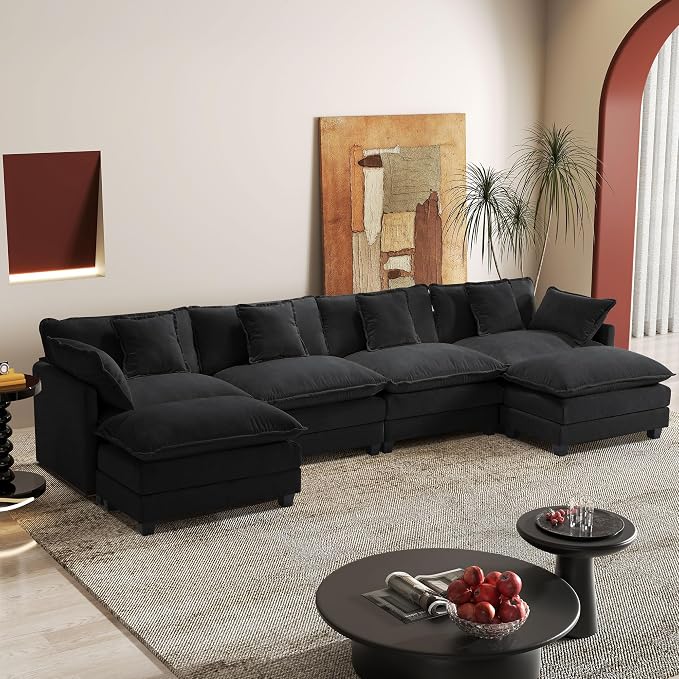 149.2" Modular Sectional Sofa,U Shaped Couch for Living Room,Modern Deep Seat Sofa 3 Seater Chenille Fabric Comfy Cloud Couches with Throw Pillows & Movable Ottoman