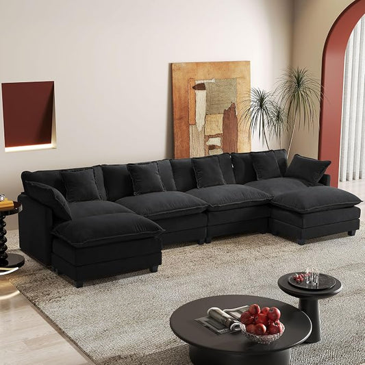 149.2" Modular Sectional Sofa,U Shaped Couch for Living Room,Modern Deep Seat Sofa 3 Seater Chenille Fabric Comfy Cloud Couches with Throw Pillows & Movable Ottoman