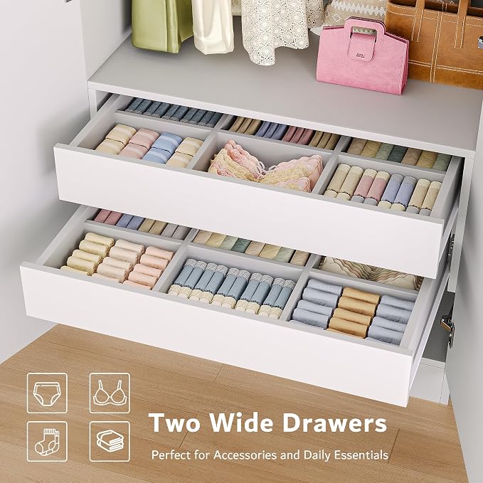 iPormis 4 Doors Armoire Wardrobe Closet with 2 Drawers, 63" Large Wardrobe Cabinet with Removable Hanging Rods and Adjustable Shelves, Closet Storage Cabinet for Bedroom, Cloak Room, White