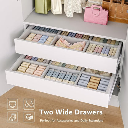iPormis 4 Doors Armoire Wardrobe Closet with 2 Drawers, 63" Large Wardrobe Cabinet with Removable Hanging Rods and Adjustable Shelves, Closet Storage Cabinet for Bedroom, Cloak Room, White