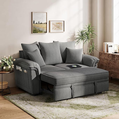 LINSY HOME Sectional Loveseat Sofa with Pull Out Chaise (Gray, 62.5'') | USB Charging