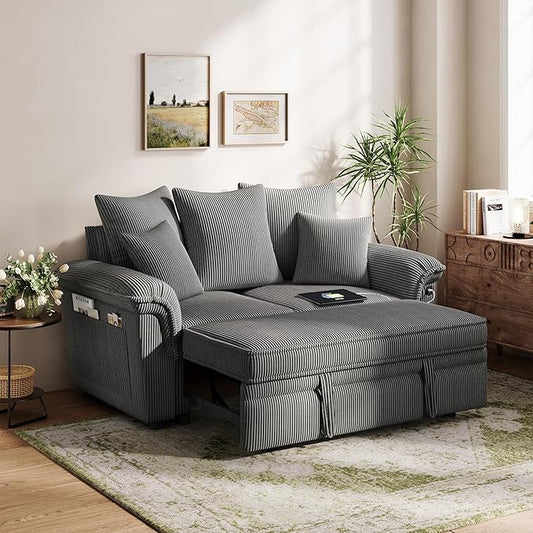 LINSY HOME Sectional Loveseat Sofa with Pull Out Chaise (Gray, 62.5'') | USB Charging