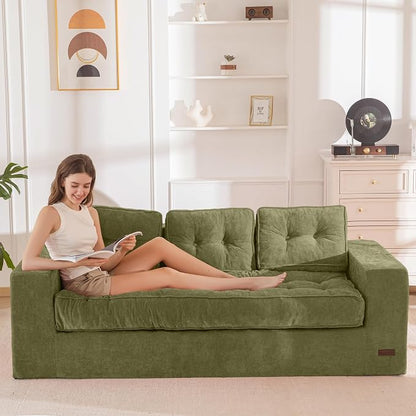 MAXYOYO 3-Seater Boneless Sofa Couch, Tufted Sofa Lounge for Living Room, Comfy Bean Bag Chair High-Density Foam Couch with Pillows, No Assembly Required