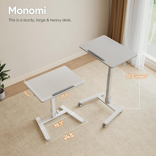 Monomi Mobile Folding Desk, Metal Furniture Small Sit-Stand Height Adjustable Rolling Laptop Desk, Space-Saving Portable Desk with Wheels for Home Office Craft & Study, White