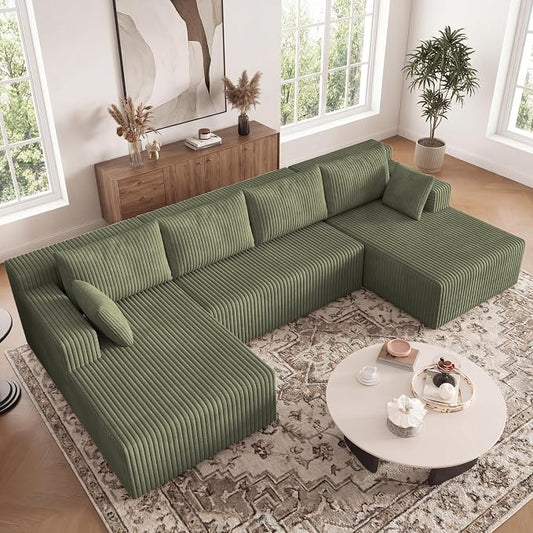 124 Inch Oversized Boneless Sectional Sofa Cloud Couch for Living Room - Symmetrical U Shaped Modular Couches Set with Double Chaise, No Assembly Floor Compression Sofa & Couch