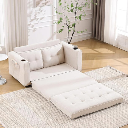 ERYE Foldable Loveseat Sofa Convertible Pull Out Sleeper Sofabed,2 Seat Tufted Upholstered Sofa Modern Convertible Sleeper Couch Bed with Cupholders and Side Pockets