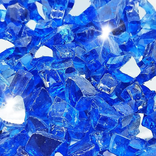 10 Pound 1/2 Inch Crushed Fire Glass for Natural or Propane Fire Pit Fireplace and Landscaping, 10 Pounds Cobalt Blue