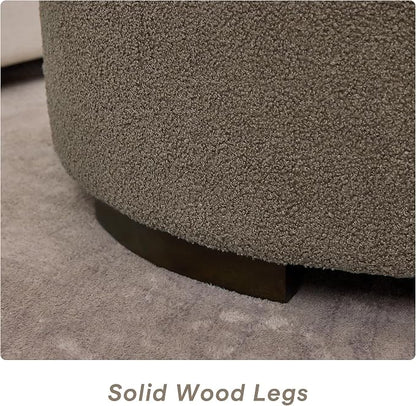 29.5 Inch Round Storage Ottoman Coffee Table,Modern Circle Coffee Table with Storage with Removable Lid Top and Solid Wood Legs,Large Round Ottoman for Bedroom,Living Room,Teddy Fleece,Brown