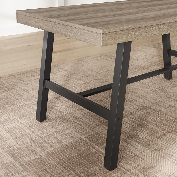 GarveeHome Industrial Dining Table for 2-4, 55" Heavy Duty Rectangular Kitchen Table with 2"×2" Metal Legs, Small Space Dining Table for Kitchen, Dining Room (Grey Walnut, 55" Non-extendable)