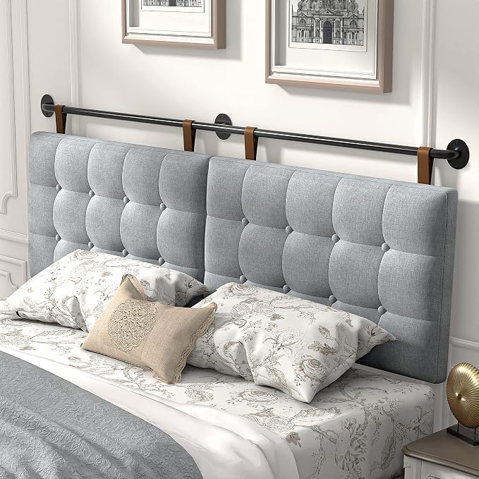 Headboard for King Size Bed, Wall Mounted Headboard with Fine Linen Upholstery and Button Tufting, Adjustable Heigh Head Board for Bedroom (Grey, King)