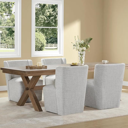 KISLOT Upholstered Dining Chairs Set of 2 with Casters, Wingback Modern Side Armless Deskchair with Rollers for Diningroom Bedroom Livingroom Reading Room, Light Grey Fabric